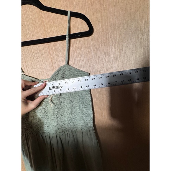 Faherty Womens Sage Green 100% Linen Smocked Wide Leg Jumpsuit Size S - Picture 3 of 7